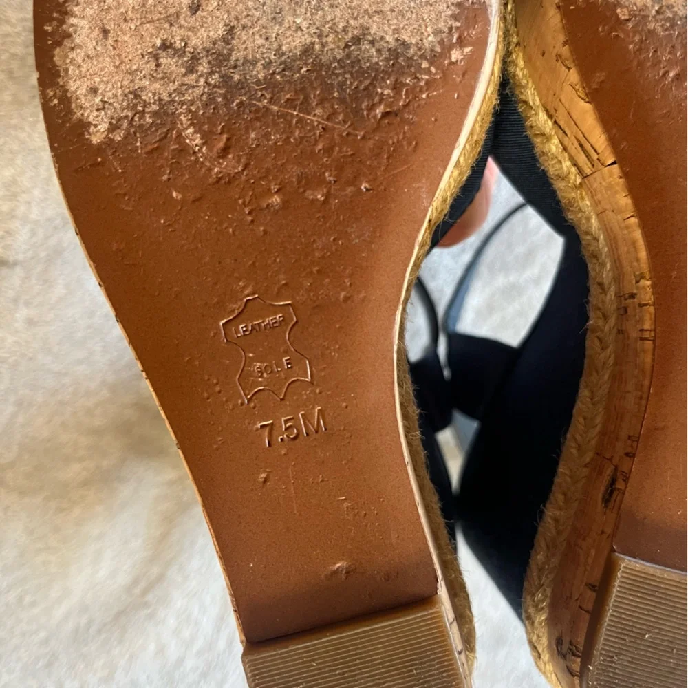 Tory Burch Blue Canvas and Leather Espadrille Wedge Ankle Strap Sandals